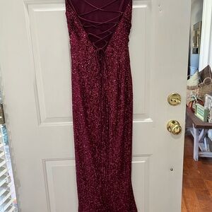 Lulu's Burgandy Strapless Sequin Gown